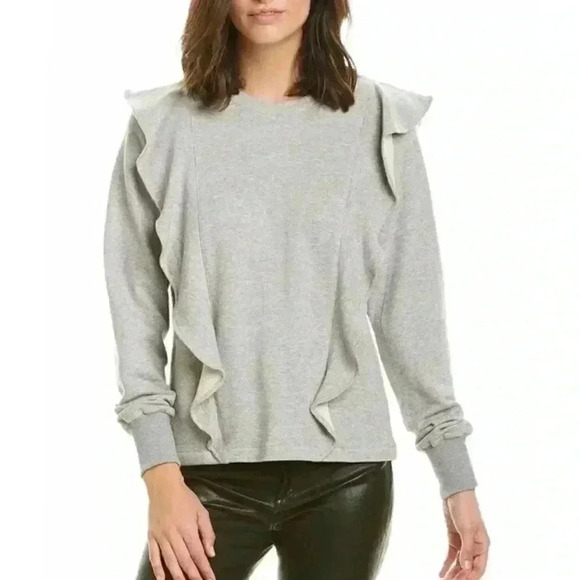 A.L.C. Gray Keller Ruffle Crewneck Pullover Sweatshirt - Picture 6 of 10